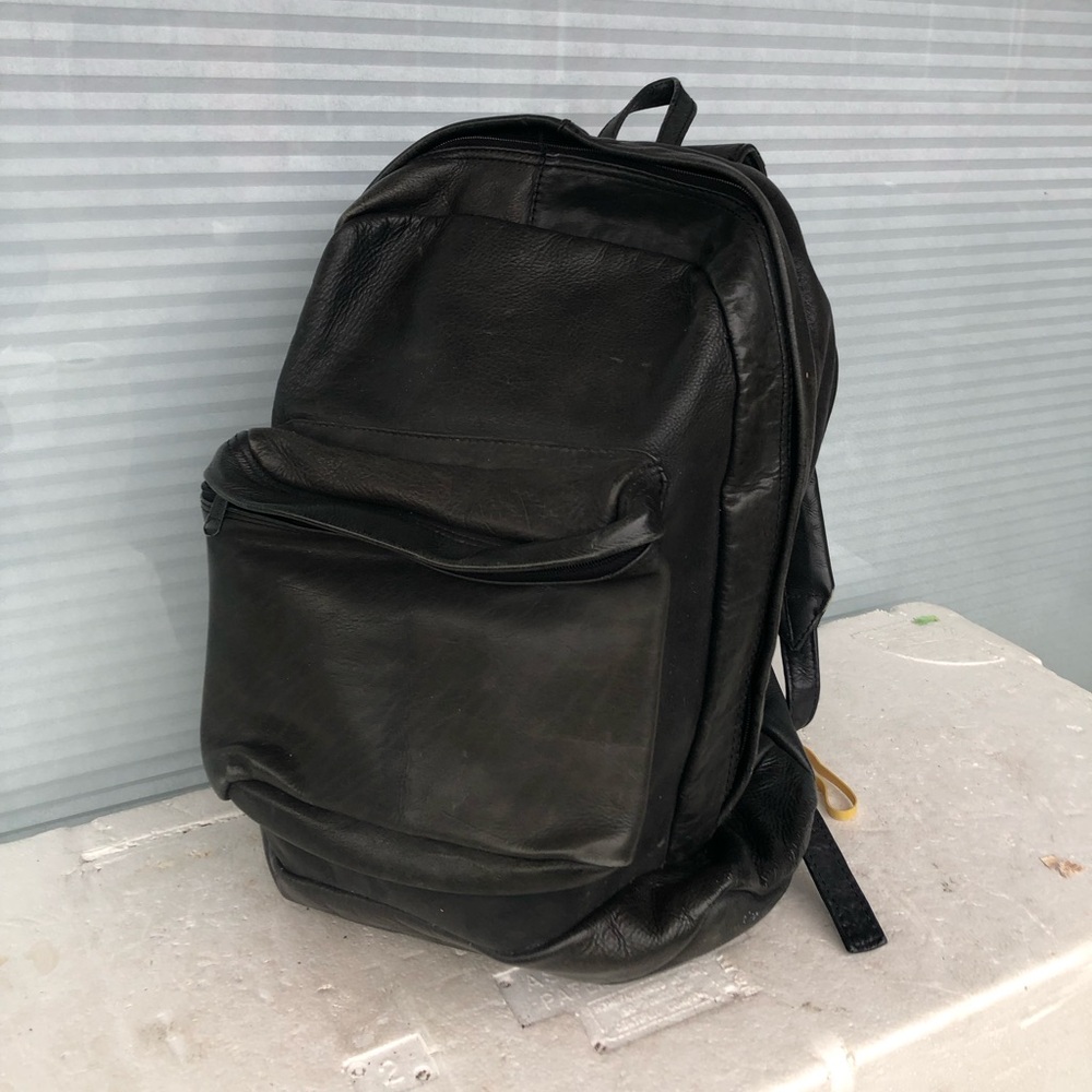 Black Leather Retro Rucksack Backpack College Bag School or Bag Travel